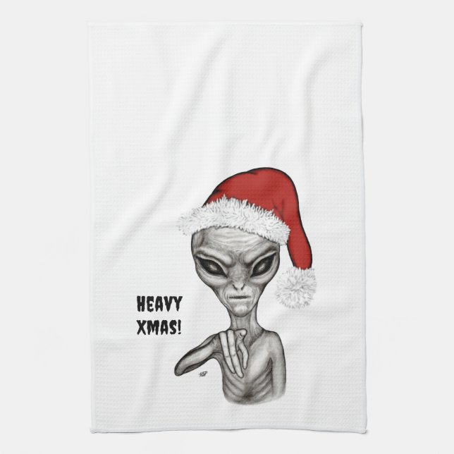 Bad Alien , Heavy Xmas ! Tea Towel (Vertical)