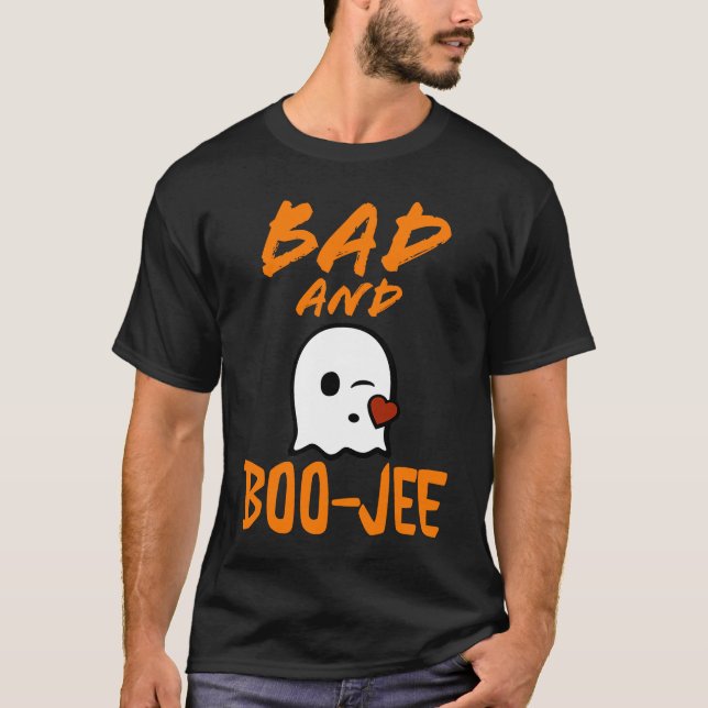 Bad and Boo Jee Cute Ghost Halloween Mum Costume T-Shirt (Front)