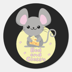 Bad and Classy Kawaii Rat Eating Cheese Yellow Classic Round Sticker