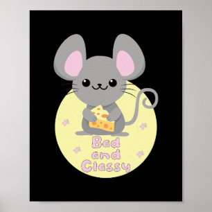 Bad and Classy Kawaii Rat Eating Cheese Yellow  Poster