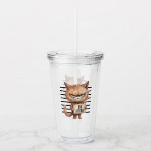 Bad Attitude Cat Mugshot – Funny Feline Design Acrylic Tumbler