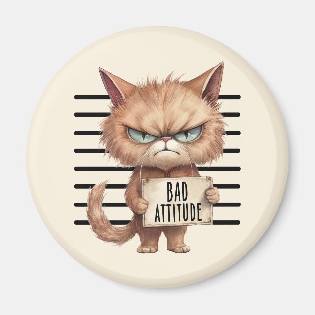 Bad Attitude Cat Mugshot – Funny Feline Design Magnet (Front)
