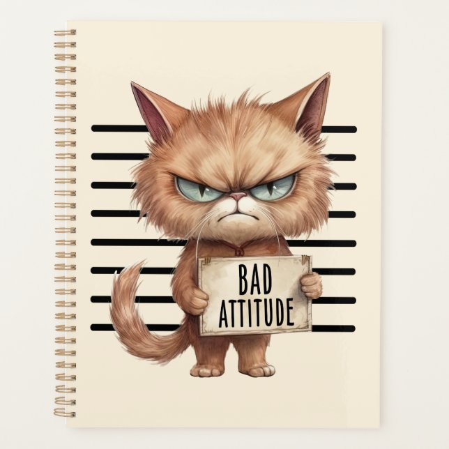 Bad Attitude Cat Mugshot – Funny Feline Design Planner (Front)
