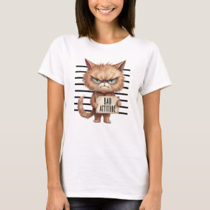 Bad Attitude Cat Mugshot – Funny Feline Design T-Shirt