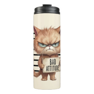 Bad Attitude Cat Mugshot – Funny Feline Design Thermal Tumbler