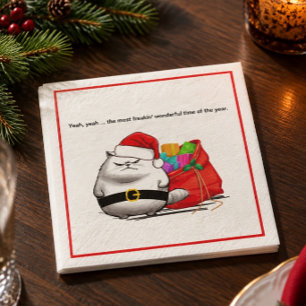 Bad Attitude Santa Cat Christmas Napkin