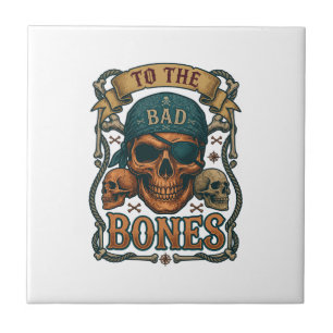 Bad Bones Pirate Skull Bandanna Rope Crossbones Ceramic Tile