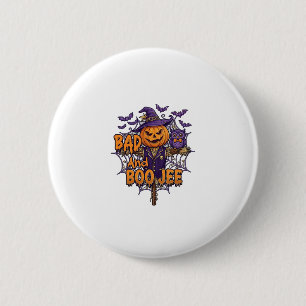 Bad Boo Jee Pumpkin Scarecrow Purple Owl Bats 6 Cm Round Badge