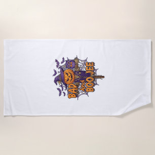 Bad Boo Jee Pumpkin Scarecrow Purple Owl Bats Beach Towel