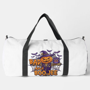 Bad Boo Jee Pumpkin Scarecrow Purple Owl Bats Duffle Bag