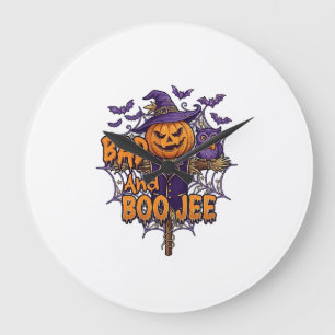 Bad Boo Jee Pumpkin Scarecrow Purple Owl Bats Large Clock