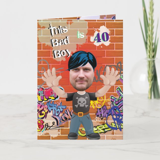 Bad Boy 40th Men's Birthday Funny Face Cut-out Card (Front)