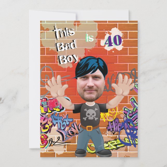 Bad Boy 40th Men's Birthday Funny Face Cut-out  Invitation (Front)
