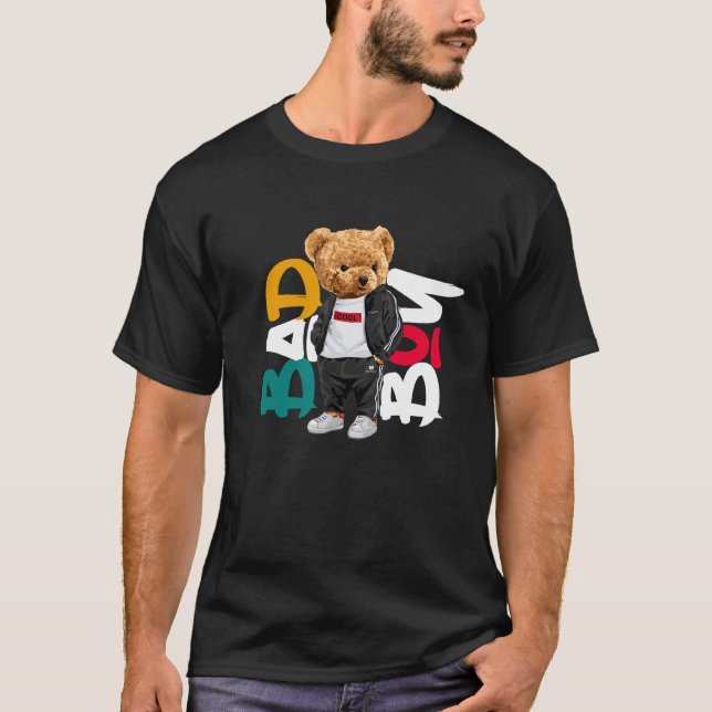 Bad Boy   Teddy Bear Graphic Style Fun T-Shirt (Front)