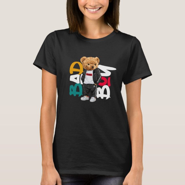 Bad Boy   Teddy Bear Graphic Style Fun T-Shirt (Front)
