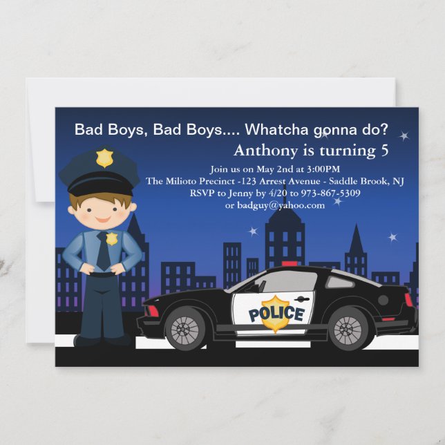 Bad Boys, Bad Boys in the City Birthday Invitation (Front)