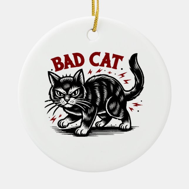 Bad Cat Ceramic Ornament (Front)