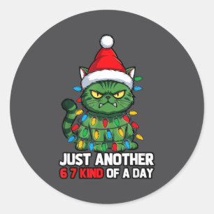 Bad Cat Christmas Lights Bah Humbug 6 7 Meme Gen Z Classic Round Sticker