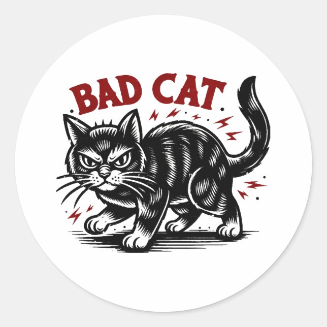 Bad Cat Classic Round Sticker (Front)