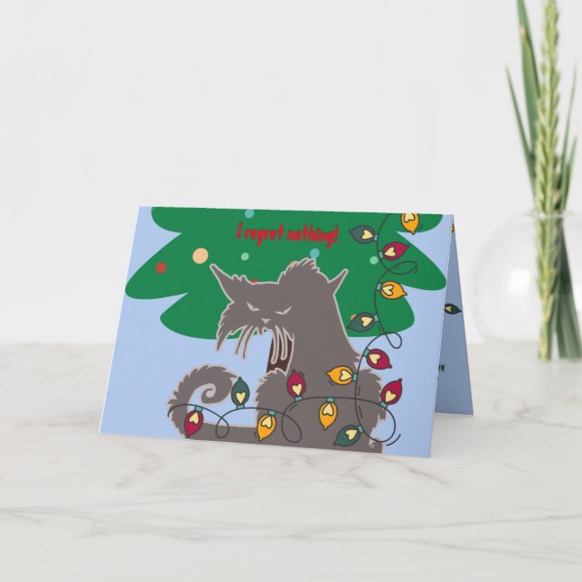 "Bad Cat" Folded Christmas Greeting Card (Front)