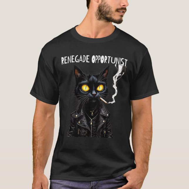 Bad Cat Naughty Up to No Good Smoking Renegade Bik T-Shirt (Front)