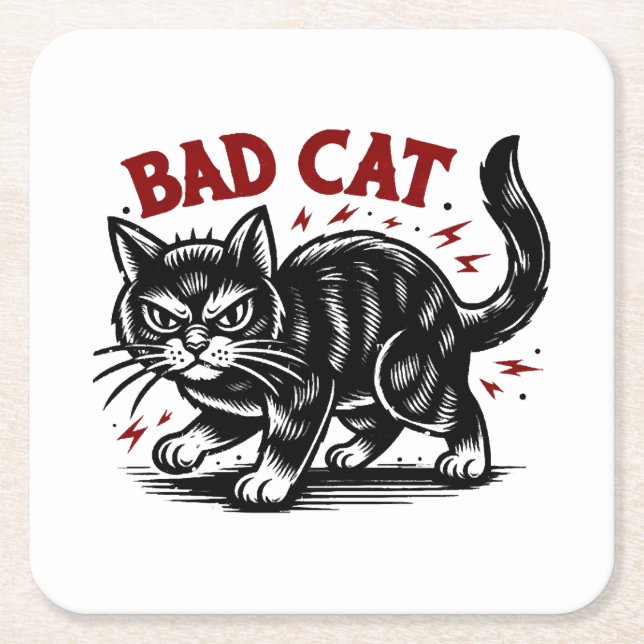 Bad Cat Square Paper Coaster (Front)