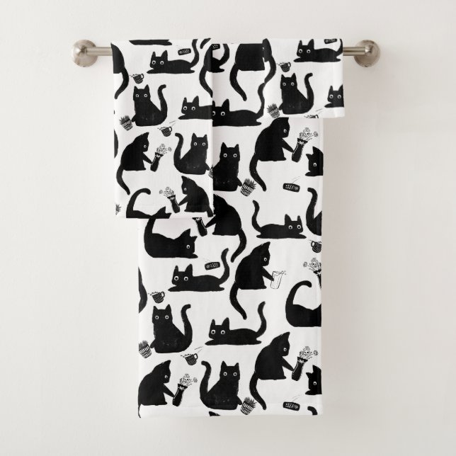 Bad Cats Knocking Stuff Over Bath Towel Set (Insitu)