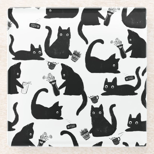 Bad Cats Knocking Stuff Over Glass Coaster (Front)