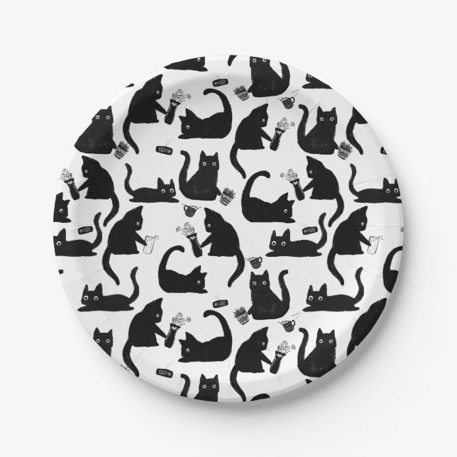 Bad Cats Knocking Stuff Over Paper Plate (Front)