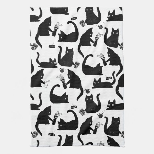 Bad Cats Knocking Stuff Over Tea Towel (Vertical)