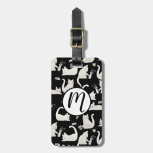 Bad Cats Knocking Stuff Over, White Cats on Black Luggage Tag