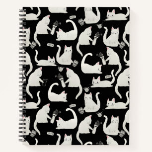 Bad Cats Knocking Stuff Over, White Cats on Black Notebook