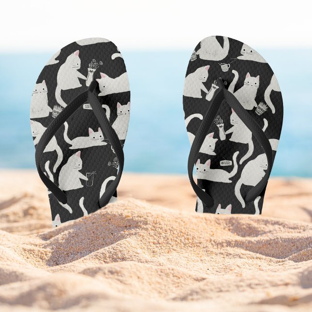 Bad Cats Knocking Stuff Over, White Cats on Black Thongs (Bad Cats in White Flip Flops)