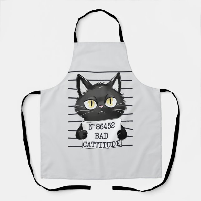 Bad Cattitude – Black Cat Mugshot Apron (Front)