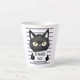 Bad Cattitude – Black Cat Mugshot Latte Mug