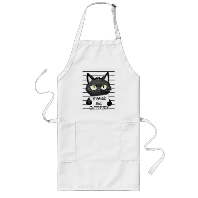 Bad Cattitude – Black Cat Mugshot Long Apron (Front)