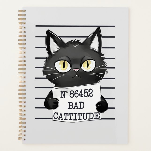 Bad Cattitude – Black Cat Mugshot Planner (Front)
