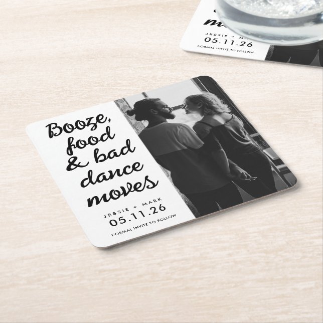 Bad Dance Moves Funny Wedding Save the Date Square Paper Coaster (Angled)