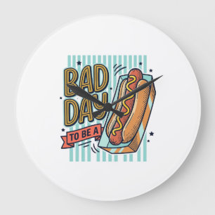 Bad Day Hot Dog Retro Vector Shirt Design_1 Large Clock