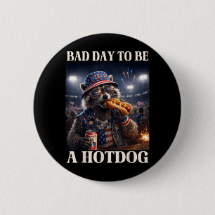 Bad Day to Be A Hot Dog Patriotic Racoon Eating 6 Cm Round Badge