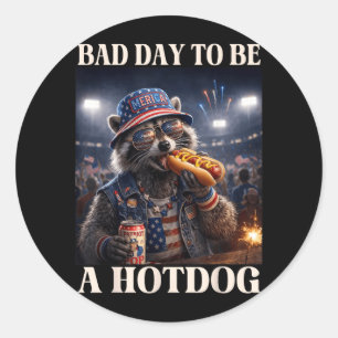 Bad Day to Be A Hot Dog Patriotic Racoon Eating Classic Round Sticker