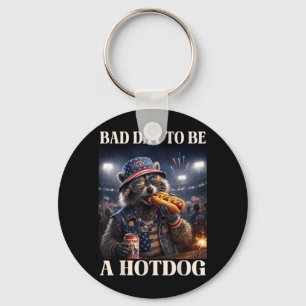 Bad Day to Be A Hot Dog Patriotic Racoon Eating Key Ring