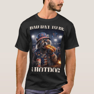 Bad Day to Be A Hot Dog Patriotic Racoon Eating T-Shirt