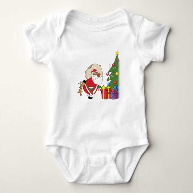 Bad Dog Bites Black Santa on the Butt Baby Bodysuit (Front)