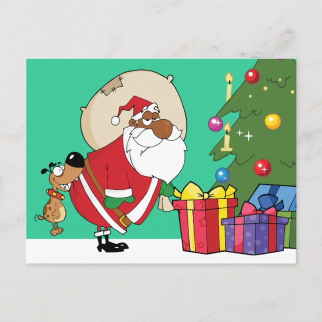 Bad Dog Bites Black Santa on the Butt Holiday Postcard (Front)