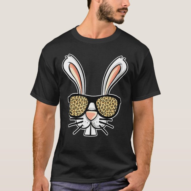 Bad Easter Bunny Wearing Leopard Plaid Glasses T-Shirt (Front)