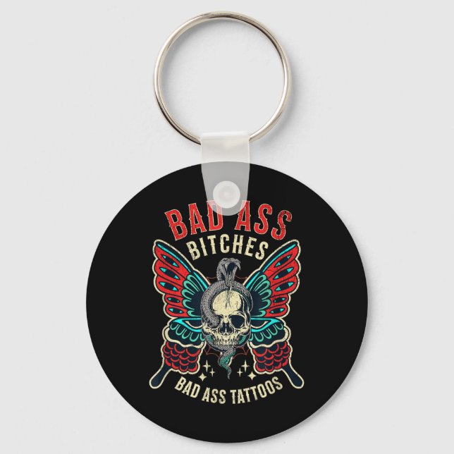 Bad Es Tattooed Women Empowered Retro Tattoo Flash Key Ring (Front)