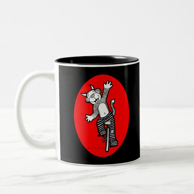 Bad Evil Monkey Riding Unicycle Two-Tone Coffee Mug (Left)