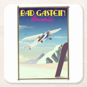 Bad Gastein Austria Snowboarding poster Square Paper Coaster