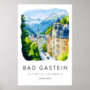 Bad Gastein Watercolor Park Vintage Travel Ski Poster